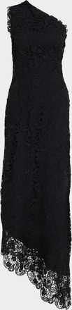 Monique Lhuillier Asymmetric Guipure Lace One-Shoulder Fown
