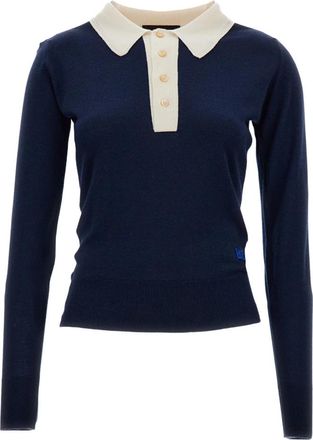 Wales Bonner Merino Polo - Dames - Polos - Blauw - 2XS - Wol - Tops