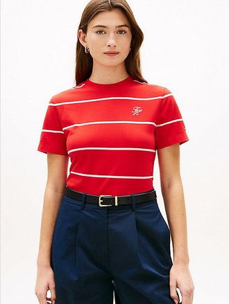 Tommy Hilfiger Logo Embroidery Jersey Crew Neck T-Shirt