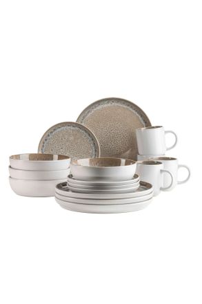 M&auml;ser Kombiservice, Beige, Keramik, 16-teilig, 350 ml, Gr&uuml;ner Punkt, Geschirr, Geschirrsets, Kombiservice