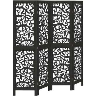vidaXL Room Divider 4 Panels Black Solid Wood Paulownia vidaXL