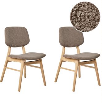 Beliani Conjunto De 2 Sillas De Comedor Retro Sin Reposabrazos Asiento De Boucl&eacute; Gris Pardo Estructura De Madera Maciza Clara Elaine