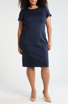 Calvin Klein Short Sleeve Scuba Knit Sheath Dress in Indigo at Nordstrom Rack, Size 22W