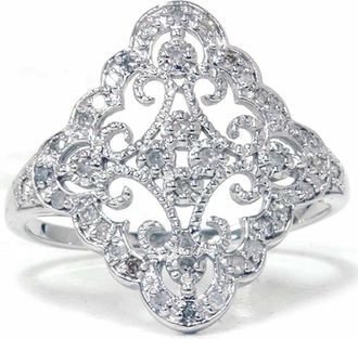 Pompeii3 1/5ct Vintage Diamond Ring 10K White Gold Size Selectable