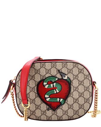 Gucci Brown Gg Coated Canvas Chain Crossbody Embroidered Mini (Authentic Pre- Loved)