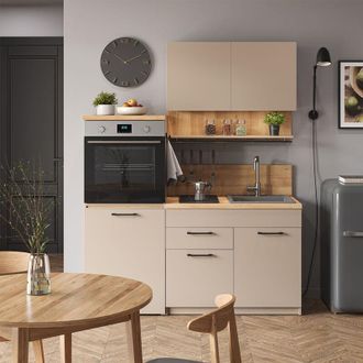 Vicco Cucina monoblocco Egbert, Grigio, 160 cm con tavolo allungabile con striscia LED, Vicco