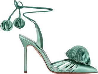 Aquazzura Wild Bloom Pump 105 - Dames - Sandalen met hakken - Groen - 39 EU - Satijn - Schoenen