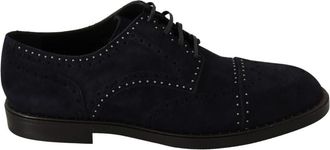 Dolce & Gabbana Blauwe Su&egrave;de Derby Studded Schoenen - Heren - Veterschoenen - Zwart - 44 EU - Su&egrave;de - Schoenen