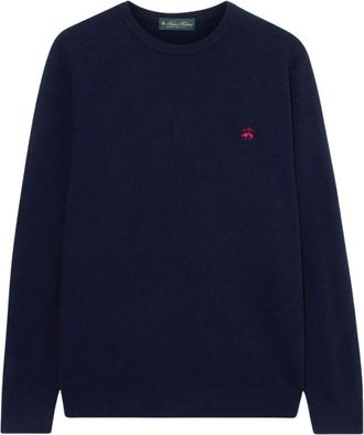 Brooks Brothers Truien & Vesten, Heren, Blauw, S, Wol, Lamswol Crewneck