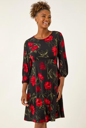 Roman Floral Print Stretch Dress