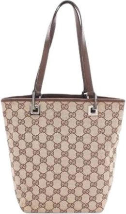 Gucci Pre-owned Tote Bags, female, Beige, Size: ONE SIZE Pre-owned Canvas Tote Bag