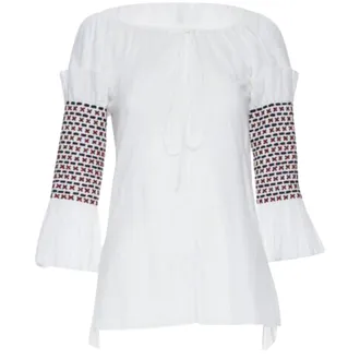 Rosie Assoulin smocked sleeves off shoulder top