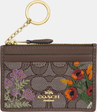 Coach Womens Mini Skinny Id Case In Signature Jacquard With Floral Embroidery - Brown - One Size