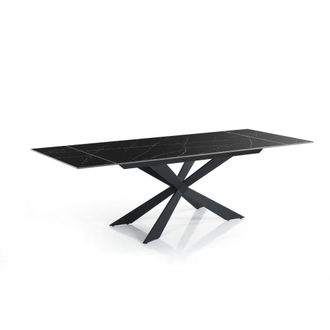 Oresteluchetta Mesa extensible cer&aacute;mica m&aacute;rmol negro acero negro 75x120-180 cm