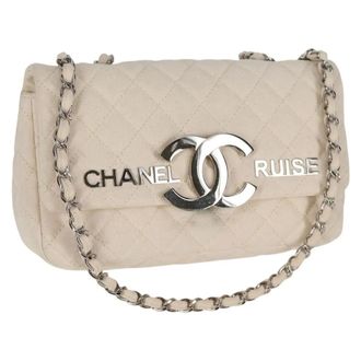 Chanel Cruise Flap Quilted Canvas White Canvas Handbag (Pre-Owned)