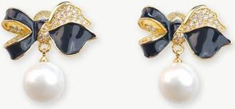 Classicharms Butterfly Pearl Drop Earrings in Black at Nordstrom