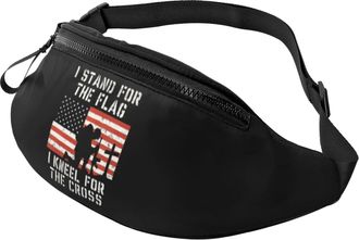 Generic I Stand For The Flag I Kneel For The Cross Bum Bag Chest Bag Lightweight Crossbody For Hiking Camping Travel 14X35Cm