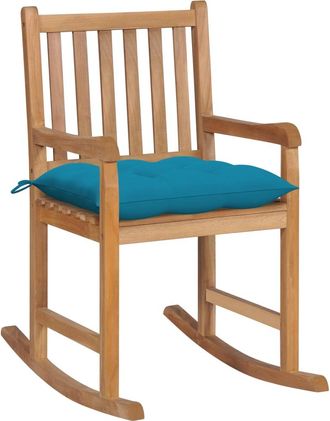 vidaXL Vidaxl - Silla Mecedora De Madera Maciza De Teca Con Coj&iacute;n Azul Claro