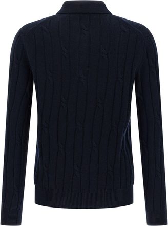 Zanone Cashmere and Wool Cable-Knit Polo Shirt - Navy
