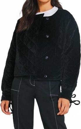 Something Navy Quilted Velour Jacket In Black