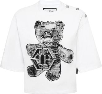 Philipp Plein T-Shirt Ronde Hals Teddy - Dames - T-shirts - Wit - M - Katoen - Tops