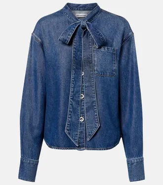 Self Portrait Bow-detail denim shirt