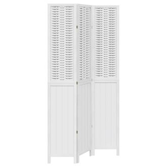 vidaXL Biombo Separador De 3 Paneles Madera Maciza Paulownia Blanco Vidaxl