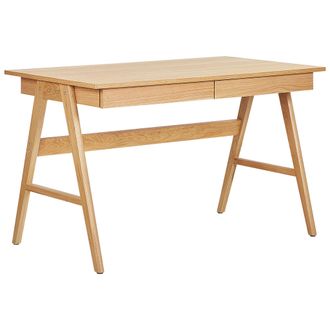 Beliani Escritorio Madera Clara 120 X 70 Cm 2 Cajones Oficina En Casa Multiusos Sheslay