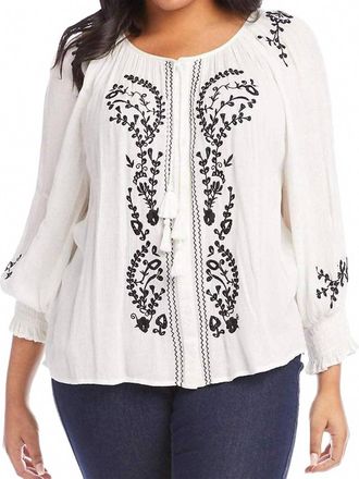 Karen Kane Embroidered Peasant Top - Plus In Off White