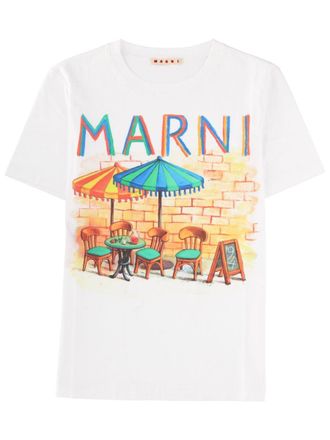 Marni Caf&eacute; Scene Print Cotton T-Shirt