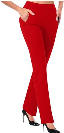 Generic Straight Leg Trousers for Women Regular Fit Work Trousers Casual Smart Office Trousers Officewear Elasticated Waist Stretchy Yoga Pants Ladies Casual 