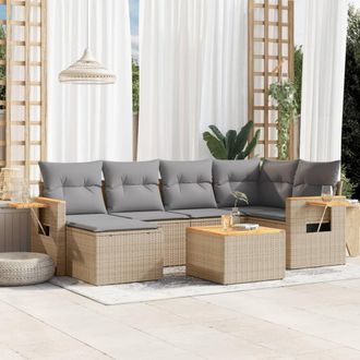 vidaXL Vidaxl - Set Sof&aacute;s De Jard&iacute;n 7 Piezas Y Cojines Rat&aacute;n Sint&eacute;tico Beige