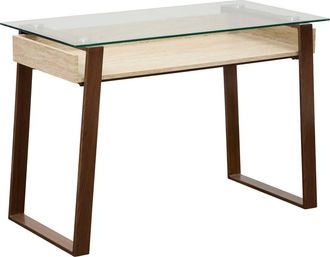 Atmosphera Escritorio Rectangular Con Tablero De Cristal Ariro De 55 X 110 Cm, En Color Beige Y Marr&oacute;n - Atmosphera Cr&eacute;ateur DInt&eacute;rieur