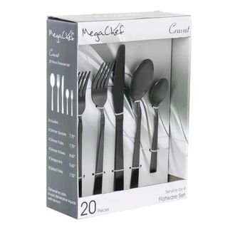 MegaChef Cravat 20 Piece Flatware Utensil Set, Stainless Steel Silverware Metal Service for 4 in Matte Black at Nordstrom