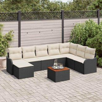 vidaXL Conjunto De Sof&aacute; De Jard&iacute;n 9 Pcs Negro, Blanco Vidaxl