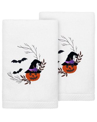 Linum Home Textiles Set Of 2 Pumpkin Head Embroidered Luxury Turkish Cotton Hand Towels