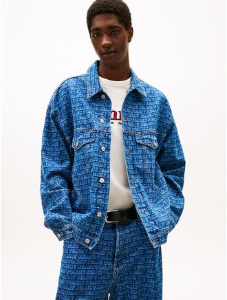 Tommy Hilfiger Mens Tommy Jeans Allover Logo Denim Jacket - Blue - XL