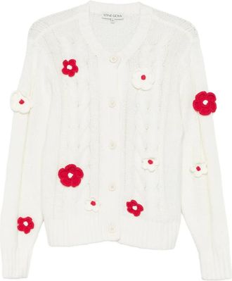 Stine Goya flower-appliqué cable-knit cardigan - White