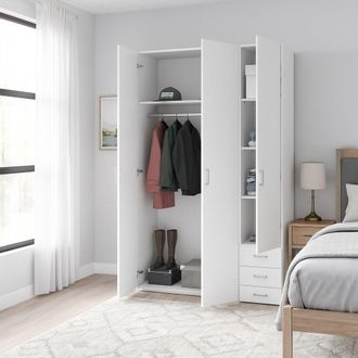 Dmora Dmora - Armoire &Agrave; Trois Portes Et Trois Tiroirs, Couleur Blanche, Dimensions 115 X 200 X 49 Cm