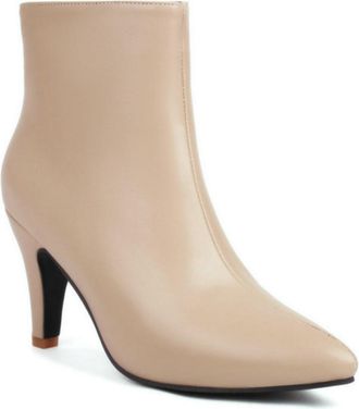 Generic Womens Elegant Pointed Toe Stiletto Heel Ankle Boots with Side Zipper for Office & Evening Party,Beige,7.5 UK