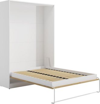 Vente-Unique Cama abatible 140 x 200 cm - Apertura vertical manual - Color: Natural y blanco - BEGANIO