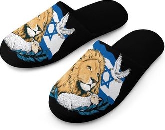 Generic Jewish Israel Lion Dove Mens Slippers Warm Non-Slip Houes Shose Spa Slipper for Home Bedroom