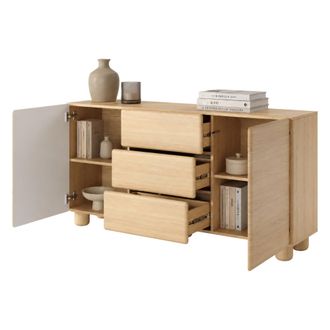 Dmora Credenza Hamonene, Aparador 3 Cajones, 2 Estantes, Puertas Batientes, Corredera, 160x38x80h Cm Roble Marr&oacute;n