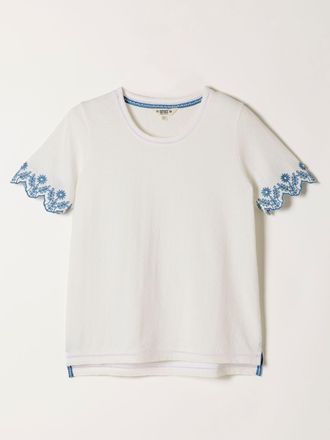 Fat Face FatFace Natalie Ivory Embroidered Sleeve T Shirt