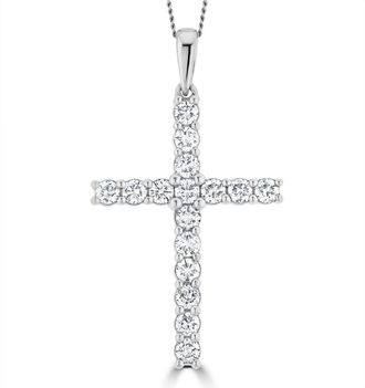 The Diamond Store 1.00ct Lab Diamond Cross Necklace Claw Set H/Si in 9K White Gold