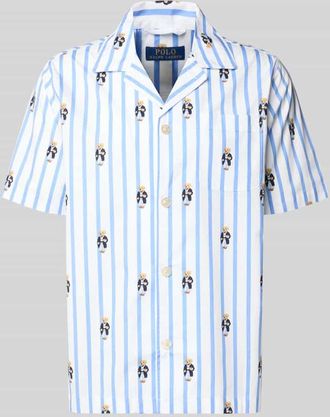 Ralph Lauren Regular Fit Pyjama-Oberteil mit Polo-B&auml;r-Muster in Hellblau, Gr&ouml;&szlig;e XL