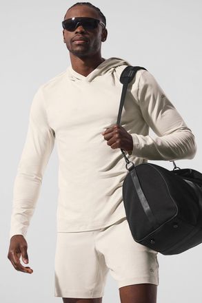 Alo | Conquer Reform Long Sleeve With Hood Sweatshirt in Bone Beige, Size: Medium