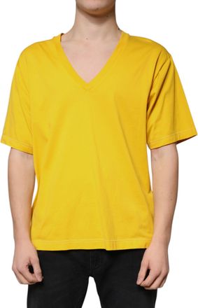 Dolce & Gabbana Mens Vneck Short Sleeve Tshirt - Gold Cotton - Size EU 54 (Mens)
