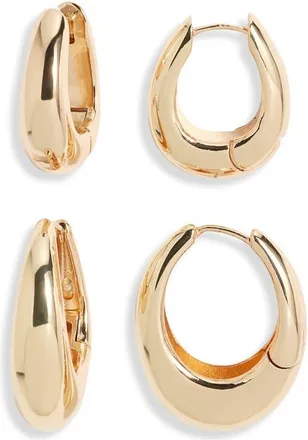 Open Edit Set of 2 Huggie Hoop Earrings in Gold at Nordstrom