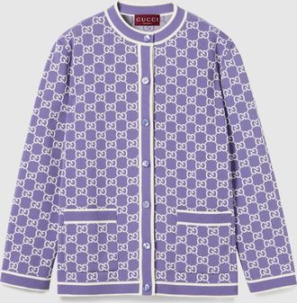 Gucci GG Fine Cotton Jacquard Cardigan, Purple, Ready-to-wear